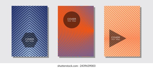 Abstract shapes of multiple lines halftone patterns. Minimal booklets. Halftone lines music poster background. Brand identity elements. Cool abstract shapes gradient texture backgrounds.