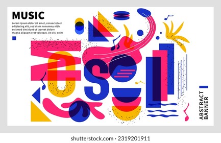 Abstract Shapes Music Event Banner for Print and Digital Invitation Promotion and Advertisement, Risograph Poster Vector Illustration