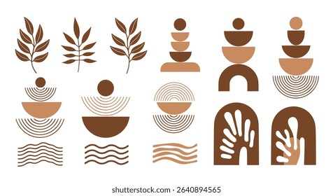 Abstract Shapes Natural Elements in Neutral Earthy Colors Artistic Wall Decor