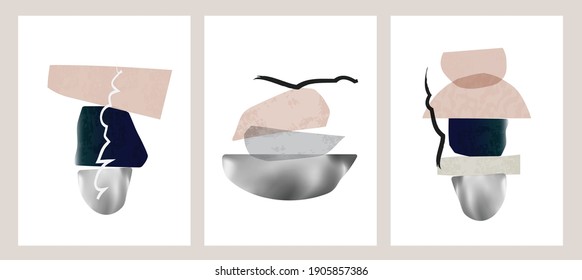 Abstract shapes Nordic paint print set. Scandinavian style poster background collection. Minimalist contemporary design vector illustration for wall decoration, home gallery, postcard, brochure cover