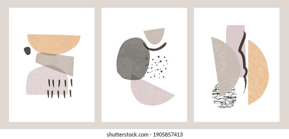 Abstract shapes Nordic paint print set. Scandinavian style poster background collection. Minimalist contemporary design vector illustration for wall decoration, home gallery, postcard, brochure cover