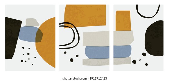 Abstract Shapes Nordic Paint Print Set. Scandinavian Style Poster Background Collection. Minimalist Contemporary Design Vector Illustration For Wall Decoration, Home Gallery, Postcard, Brochure Cover