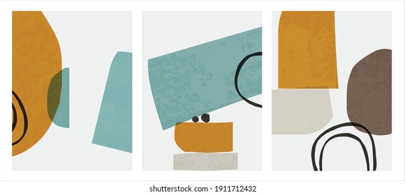 Abstract shapes Nordic paint print set. Scandinavian style poster background collection. Minimalist contemporary design vector illustration for wall decoration, home gallery, postcard, brochure cover