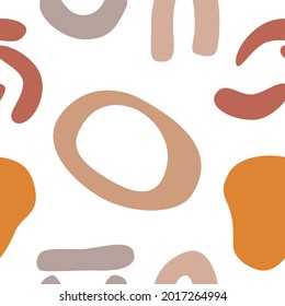 Abstrakte Formen in orangefarbenem, gelbem, beigem und braunem Stil im modernen Stil. Nahtloses Muster. Vektorgrafik.