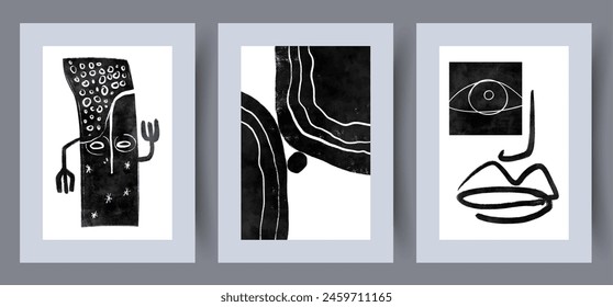 Abstract shapes original experiment wall art print. Bundle, set. Printable minimal abstract shapes poster. Wall artwork for interior design. Contemporary decorative background with experiment.