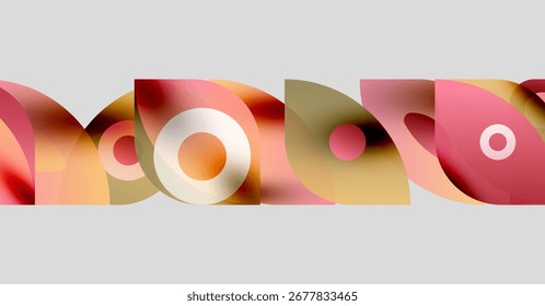 Formas abstratas se sobrepõem, criando um design colorido. Gradientes suaves, formas arredondadas dominam a composição. Estética minimalista, sensação moderna.