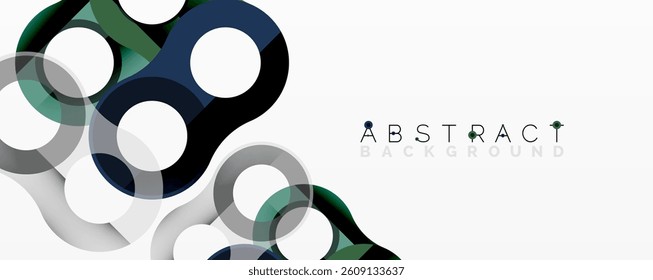 Abstract shapes overlap, creating dynamic composition. Colors include dark blue, green, gray, white. Modern design element for backgrounds, presentations.