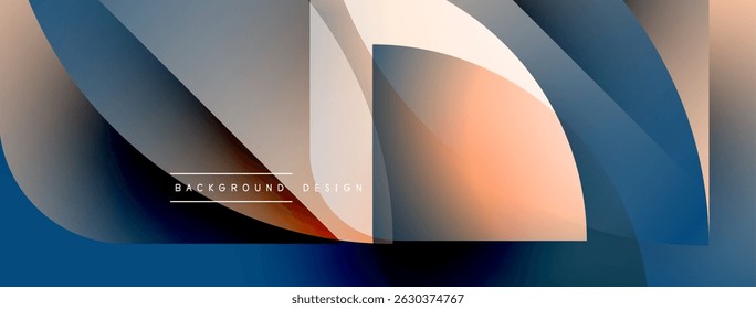 Abstract shapes overlap, creating dynamic gradient composition. Warm, cool tones blend seamlessly. Modern design element.
