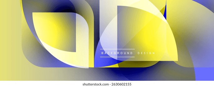 Abstract shapes overlap, creating dynamic composition. Yellows, blues, whites blend, forming modern design element. Smooth gradients enhance visual appeal.
