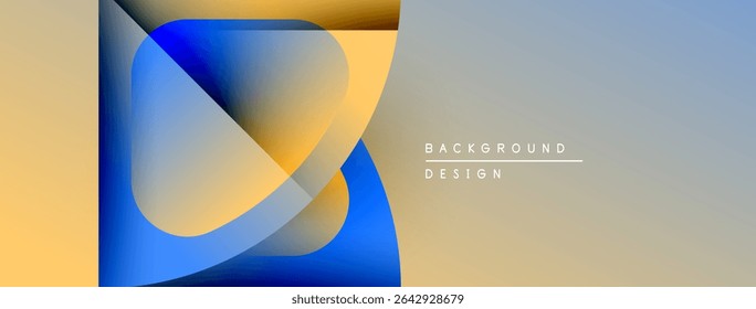 Abstract shapes overlap, creating dynamic visual effect. Warm, cool colors blend with gradient background. Minimal text present.