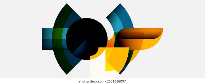 Abstract shapes overlap, creating dynamic composition. Colors blend, forming interesting visual effect. Modern design, clean aesthetic.