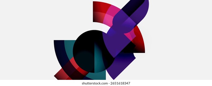 Formas abstratas se sobrepõem, criando composição dinâmica. As cores se misturam, formando uma experiência visual moderna. Gradientes suaves sugerem movimento, profundidade.