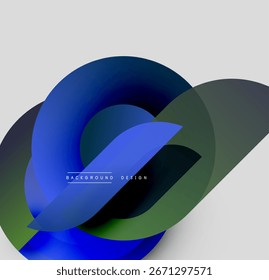 Abstract shapes overlap, creating dynamic blue, green gradients. Minimalist design suits modern backgrounds, presentations.