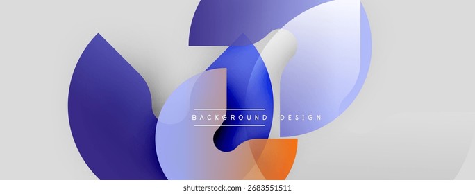 Abstrakte Formen überlappen sich und erzeugen dynamische blaue, orangefarbene Farbverläufe. Minimalistisches Design für Hintergründe, Präsentationen. Moderne Ästhetik.