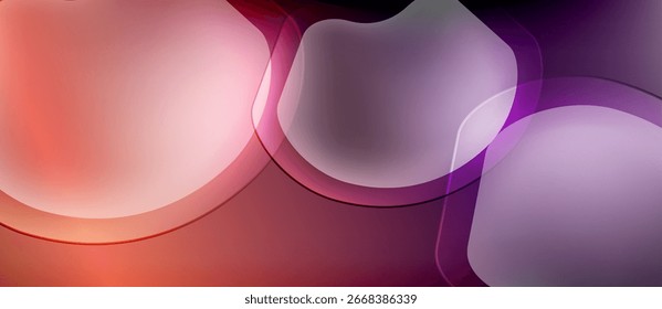 Las Formas Abstractas se superponen, creando Gradientes blandos. Los tonos rosados y púrpuras dominan la composición. Las texturas suaves sugieren fluidez, interacción ligera.