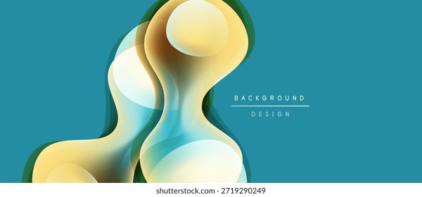 Formas abstratas se sobrepõem, criando gradientes suaves. O fundo azul complementa as formas amarela e branca. Elemento de design moderno.