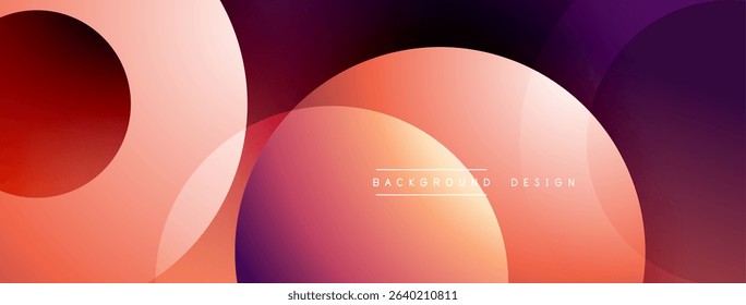 Abstract shapes overlap, creating vibrant gradients. Warm tones dominate, with purple accents. Modern design suitable for backgrounds.