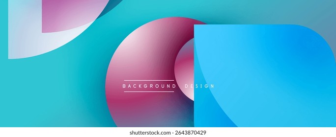 Abstract shapes overlap, creating vibrant gradients. Blue, pink, purple hues dominate design. Text reads background design.