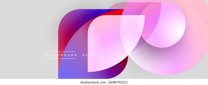 Las Formas Abstractas se superponen, creando Gradientes de colores vibrantes. Suaves rosas, azules, rojos se mezclan a la perfección sobre fondo gris claro. Elemento de diseño moderno.
