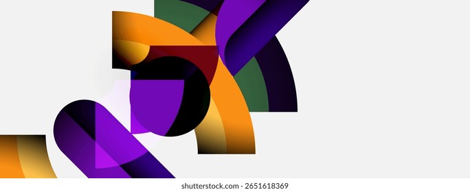 Abstract shapes overlap, creating vibrant color gradients. Composition feels dynamic, modern, minimalist. Smooth transitions dominate visual space.