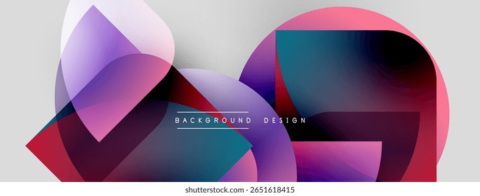 Abstract shapes overlap, creating vibrant color gradients. Modern design elements suggest fluidity, dynamism, visual appeal.
