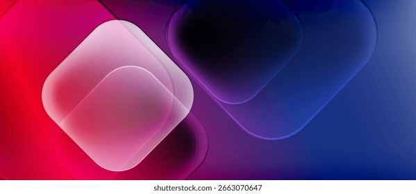 Abstract shapes overlap, creating vibrant gradients. Pink, purple, blue hues blend seamlessly. Modern design, smooth transitions dominate composition.