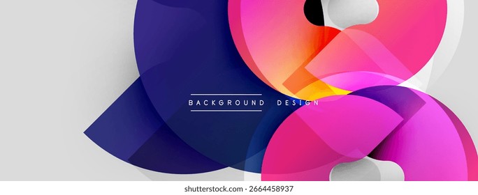 Las Formas Abstractas se superponen, creando Gradientes de colores vibrantes. El diseño moderno presenta transiciones suaves, espacio en blanco, Elementos de texto.