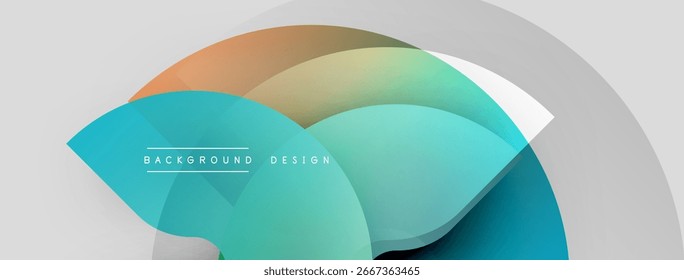 Abstract shapes overlap, creating vibrant gradients. Modern design elements suggest fluidity, innovation, dynamic composition. Light colors dominate.