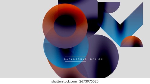 Abstract shapes overlap, creating vibrant color blends. Modern design features circular, triangular elements. Background text reads background design.
