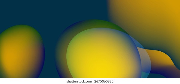Las Formas Abstractas se superponen, creando Gradientes de colores vibrantes. Los amarillos, azules y verdes se mezclan suavemente. El diseño minimalista evoca el movimiento fluido.