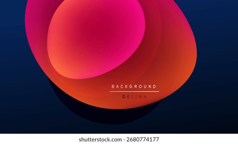 Abstract shapes overlap, creating vibrant gradients. Red, orange, purple hues dominate dark background. Minimalist design elements present.