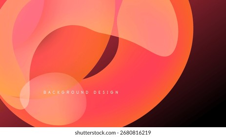 Abstract shapes overlap, creating vibrant orange gradients. Dark background emphasizes flowing forms, modern design element.