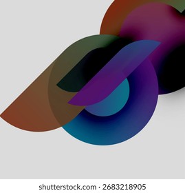 Abstrakte Formen überlappen sich und erzeugen lebendige Farbverläufe. Komposition fühlt sich modern, dynamisch, minimalistisch an. Glatte Übergänge definieren Formen.