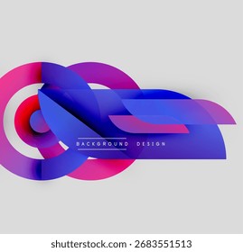 Formas abstratas se sobrepõem, criando vibrantes gradientes roxos e azuis. Elemento de design moderno para fundos, apresentações. Estética minimalista.