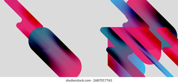Las Formas Abstractas se superponen, creando Gradientes de colores vibrantes. Los tonos rosados y azules dominan el fondo blanco. Elementos de diseño modernos presentes.