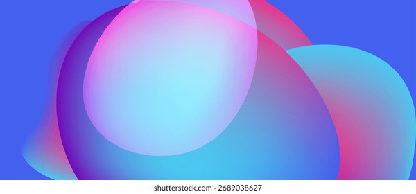 Las Formas Abstractas se superponen, creando Gradientes vibrantes. Blues, rosas y morados se mezclan a la perfección. Diseño moderno, transiciones suaves dominan la composición.