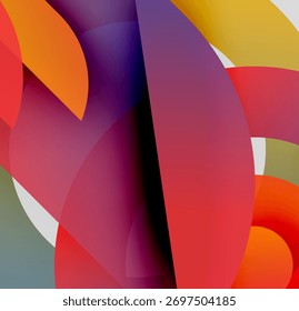 Formas abstratas se sobrepõem, criando gradientes de cores vibrantes. Transições suaves definem formas, sugerindo movimento, profundidade.