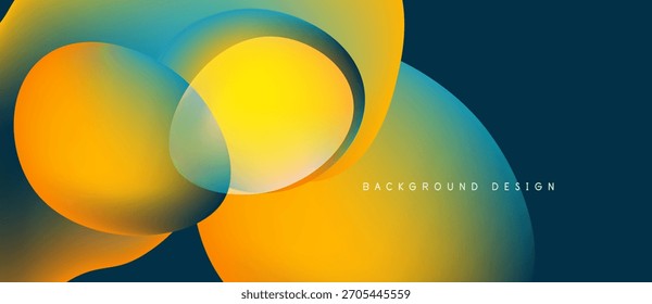 Las Formas Abstractas se superponen, creando Gradientes vibrantes. Los amarillos y azules se mezclan a la perfección con el fondo oscuro. Elemento de diseño moderno.