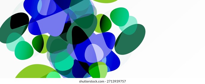 Las Formas Abstractas se superponen, creando vibrantes tonos azules y verdes. Diseño minimalista, fondo limpio, estética moderna. Las formas fluidas sugieren movimiento.