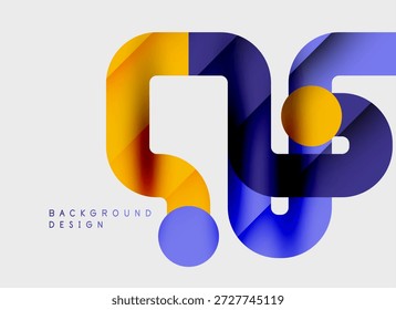 Abstract shapes overlap, creating vibrant color gradients. Yellow, blue hues dominate design, offering modern aesthetic. Minimalist background supports composition.