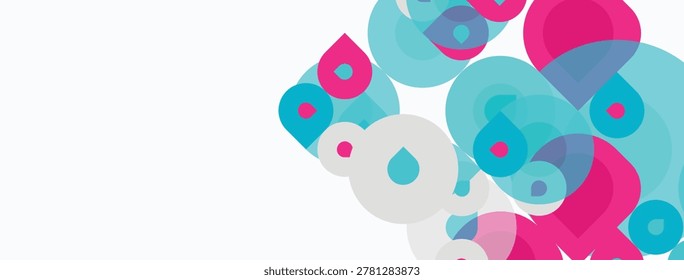 Abstract shapes overlap, creating vibrant pinks, blues, grays. Minimalist design with ample white space. Modern, clean aesthetic.
