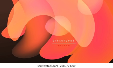 Abstract shapes overlap, creating warm orange gradients. Design features text background design centrally positioned. Minimalist aesthetic, dark backdrop.