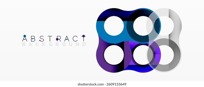 Abstract shapes, overlapping circles, purple, blue, white. Modern design, vibrant colors, geometric pattern, simple composition.