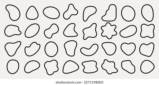 Abstract shapes pattern with black outlines. Organic shapes, irregular forms, and abstract design. Repeated abstract shapes create a unique pattern. Black shape vector set.