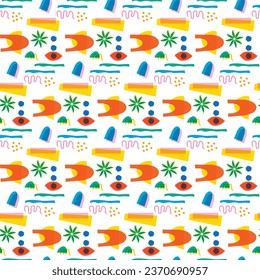 Abstract shapes pattern. Double risographic effect. Vector design. For t-shirts, posters, clothing, flyers and brochures.