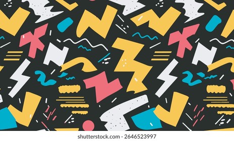 Abstract shapes pattern repeats on dark backdrop creatively