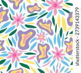 abstract shapes and plants seamless pattern. abstract colorful spring flowers seamless pattern. Good for fabric, textile, tile, wrapping, decoration and more.