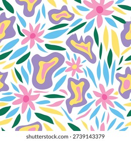 abstract shapes and plants seamless pattern. abstract colorful spring flowers seamless pattern. Good for fabric, textile, tile, wrapping, decoration and more.