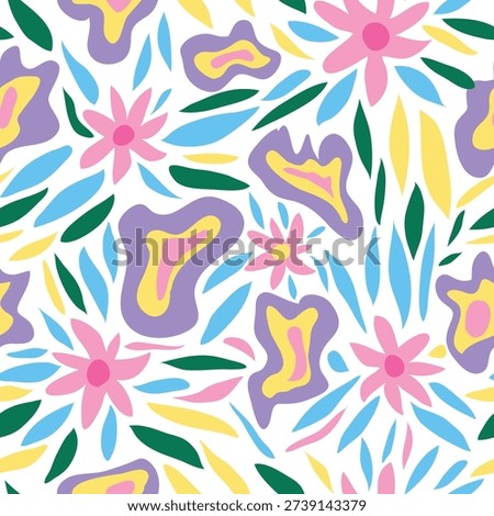 abstract shapes and plants seamless pattern. abstract colorful spring flowers seamless pattern. Good for fabric, textile, tile, wrapping, decoration and more.