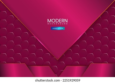 Abstract Shapes Purple Background with 3d hexagon Premium Vector
